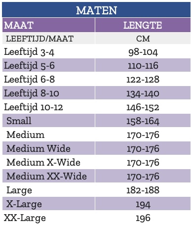 TABLE_NL Pjama maattabel